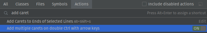 Add multiple carets on double Ctrl option in the Find action window