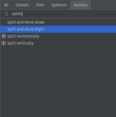 Spliter actions in the Find actions window